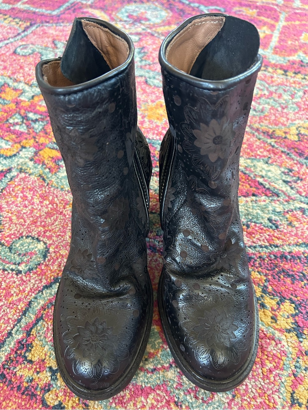 A.S.98 | Women’s Black Floral Embossed Leather Jase Wrap Zip Ankle Boots Size 6 - Picture 3 of 16